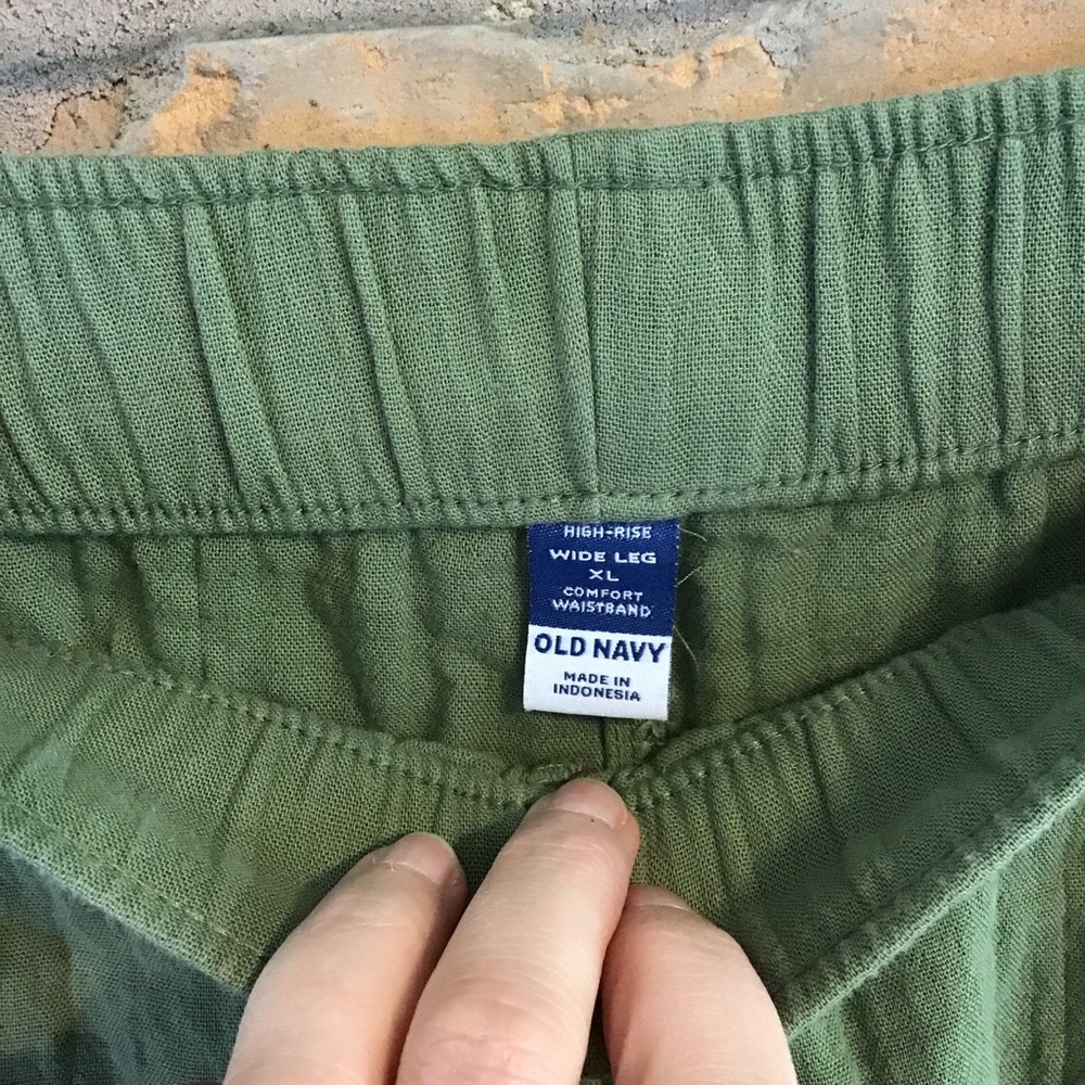 OLD NAVY Women's Olive Green High-Waisted Crinkle Gauze Super Wide-Leg Pants XL - Picture 4 of 6